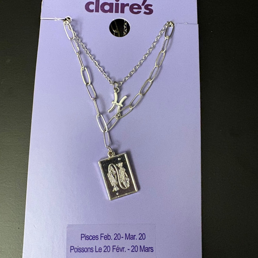 NWT Claires Silver Pisces Zodiac Layered Set of 2 Necklaces February‎ March Gift